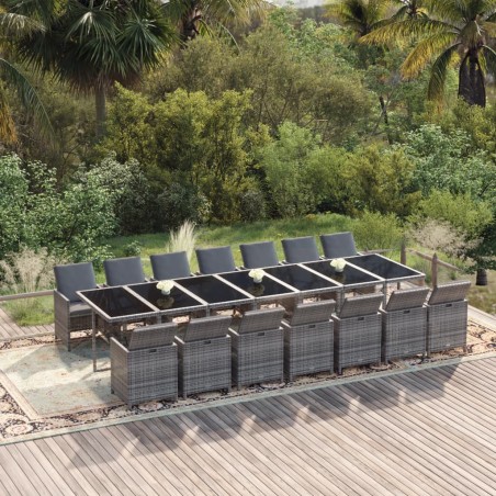 vidaXL 15-tlg. Garten-Essgruppe mit Kissen Poly Rattan Grau