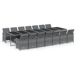 vidaXL 15-tlg. Garten-Essgruppe mit Kissen Poly Rattan Grau