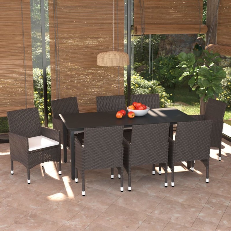 vidaXL 9-tlg. Garten-Essgruppe mit Kissen Poly Rattan Braun vidaXL 9-tlg. Garten-Essgruppe mit Kissen Poly Rattan Braun