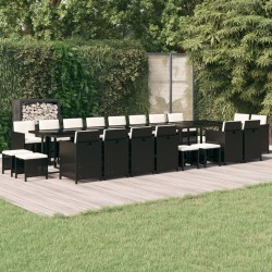 vidaXL 21-tlg. Garten-Essgruppe mit Kissen Schwarz Poly Rattan