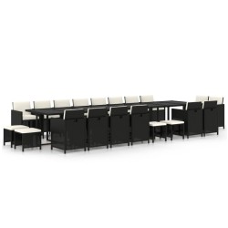 vidaXL 21-tlg. Garten-Essgruppe mit Kissen Schwarz Poly Rattan