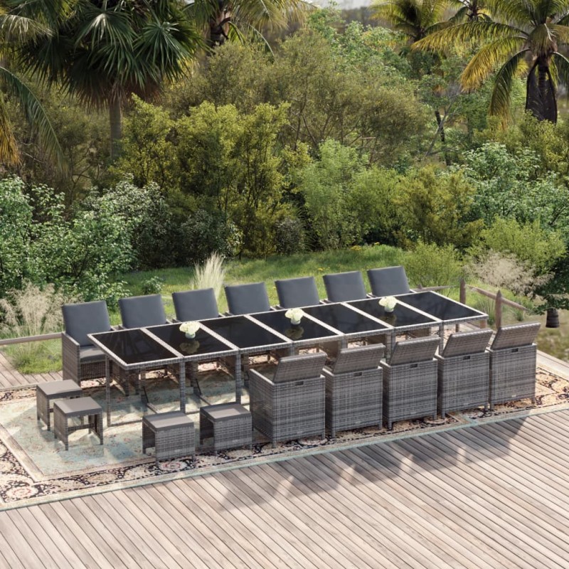 vidaXL 21-tlg. Garten-Essgruppe mit Kissen Poly Rattan Grau vidaXL 21-tlg. Garten-Essgruppe mit Kissen Poly Rattan Grau