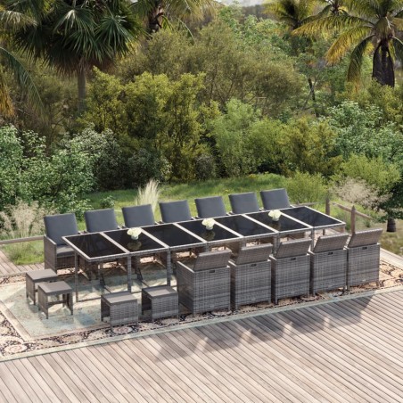 vidaXL 21-tlg. Garten-Essgruppe mit Kissen Poly Rattan Grau
