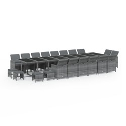 vidaXL 21-tlg. Garten-Essgruppe mit Kissen Poly Rattan Grau