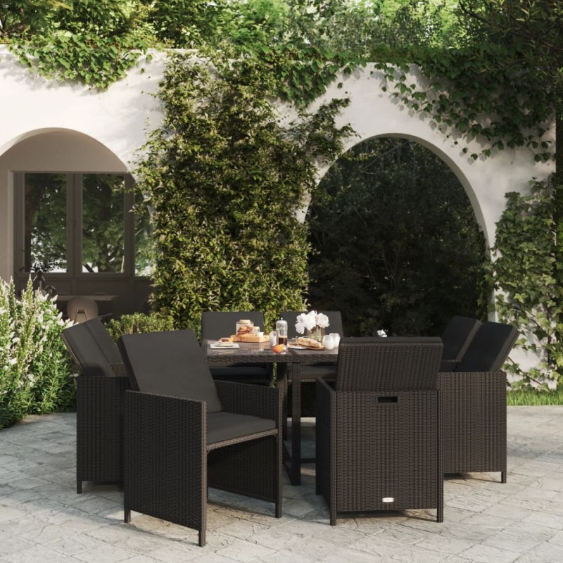 vidaXL 9-tlg. Garten-Essgruppe mit Auflagen Poly Rattan Schwarz vidaXL 9-tlg. Garten-Essgruppe mit Auflagen Poly Rattan Schwarz