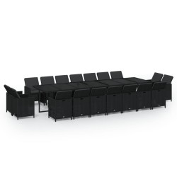vidaXL 19-tlg. Garten-Essgruppe mit Kissen Poly Rattan Schwarz