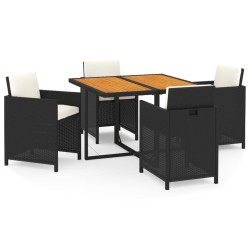 vidaXL 5-tlg. Garten-Essgruppe mit Kissen Poly Rattan Schwarz