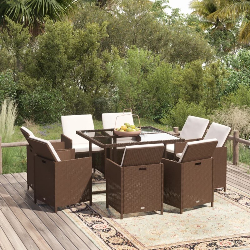 vidaXL 9-tlg. Garten-Essgruppe mit Kissen Poly Rattan Braun vidaXL 9-tlg. Garten-Essgruppe mit Kissen Poly Rattan Braun