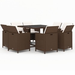 vidaXL 9-tlg. Garten-Essgruppe mit Kissen Poly Rattan Braun