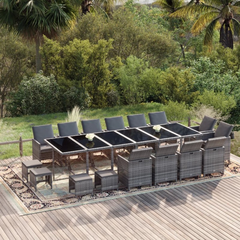 vidaXL 19-tlg. Garten-Essgruppe mit Kissen Poly Rattan Grau vidaXL 19-tlg. Garten-Essgruppe mit Kissen Poly Rattan Grau