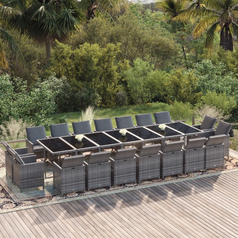 vidaXL 19-tlg. Garten-Essgruppe mit Kissen Poly Rattan Grau vidaXL 19-tlg. Garten-Essgruppe mit Kissen Poly Rattan Grau