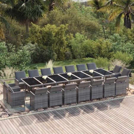 vidaXL 19-tlg. Garten-Essgruppe mit Kissen Poly Rattan Grau