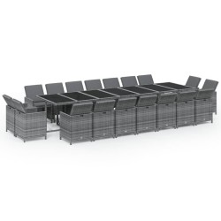 vidaXL 19-tlg. Garten-Essgruppe mit Kissen Poly Rattan Grau