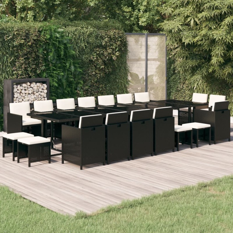 vidaXL 19-tlg. Garten-Essgruppe mit Kissen Poly Rattan Schwarz vidaXL 19-tlg. Garten-Essgruppe mit Kissen Poly Rattan Schwarz