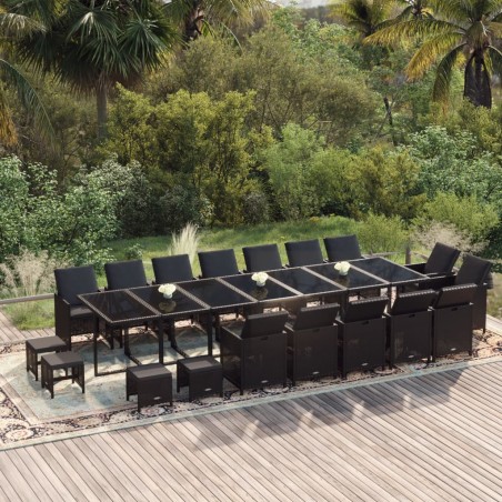 vidaXL 19-tlg. Garten-Essgruppe mit Kissen Poly Rattan Schwarz