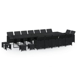 vidaXL 19-tlg. Garten-Essgruppe mit Kissen Poly Rattan Schwarz