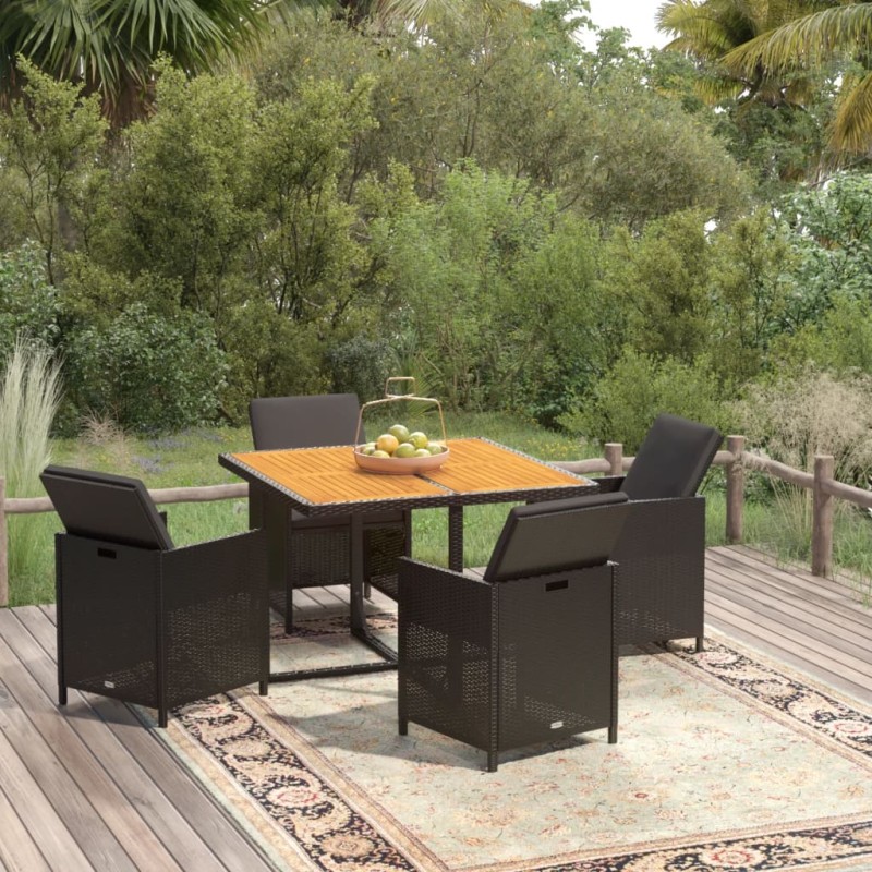 vidaXL 5-tlg. Garten-Essgruppe mit Kissen Poly Rattan Schwarz vidaXL 5-tlg. Garten-Essgruppe mit Kissen Poly Rattan Schwarz