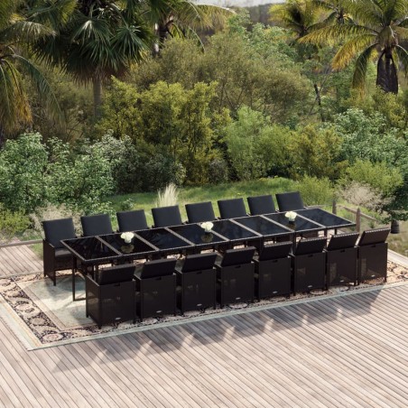 vidaXL 17-tlg. Garten-Essgruppe mit Kissen Poly Rattan Schwarz