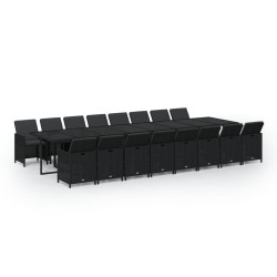 vidaXL 17-tlg. Garten-Essgruppe mit Kissen Poly Rattan Schwarz