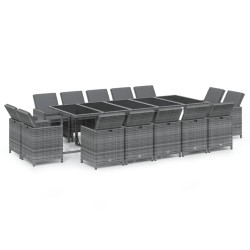 vidaXL 15-tlg. Garten-Essgruppe mit Kissen Poly Rattan Grau
