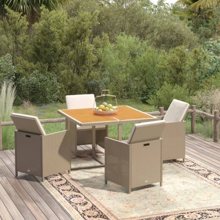 vidaXL 5-tlg. Garten-Essgruppe mit Kissen Poly Rattan Beige
