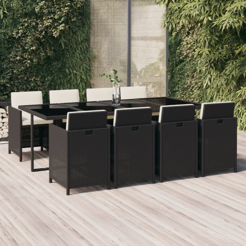 vidaXL 9-tlg. Garten-Essgruppe mit Kissen Poly Rattan Schwarz vidaXL 9-tlg. Garten-Essgruppe mit Kissen Poly Rattan Schwarz