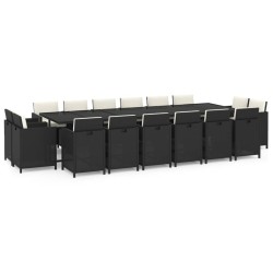 vidaXL 17-tlg. Garten-Essgruppe mit Kissen Poly Rattan Schwarz