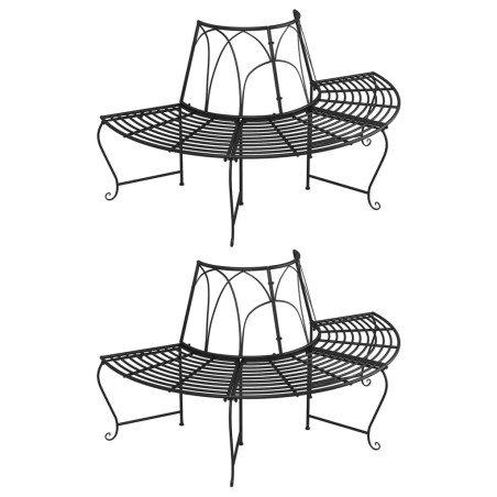 vidaXL Baumbänke Halbrund 2 Stk. Ø159 cm Schwarz Stahl