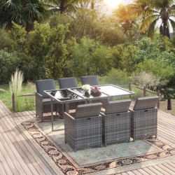 vidaXL 7-tlg. Garten-Essgruppe mit Kissen Poly Rattan Grau