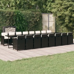 vidaXL 17-tlg. Garten-Essgruppe mit Kissen Schwarz Poly Rattan