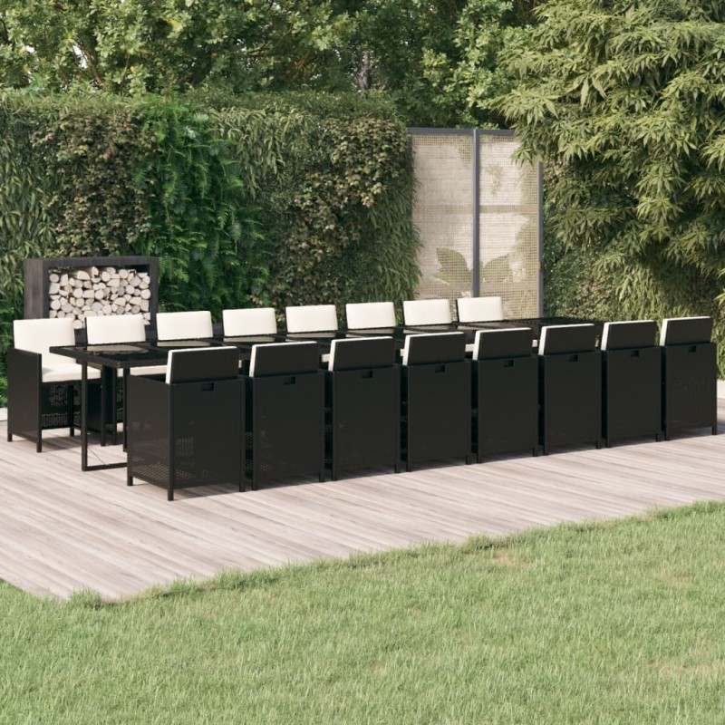 vidaXL 17-tlg. Garten-Essgruppe mit Kissen Schwarz Poly Rattan vidaXL 17-tlg. Garten-Essgruppe mit Kissen Schwarz Poly Rattan