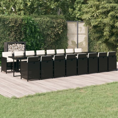 vidaXL 17-tlg. Garten-Essgruppe mit Kissen Schwarz Poly Rattan