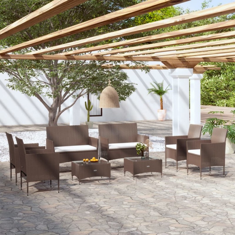 vidaXL 8-tlg. Garten-Lounge-Set mit Auflagen Poly Rattan Braun vidaXL 8-tlg. Garten-Lounge-Set mit Auflagen Poly Rattan Braun