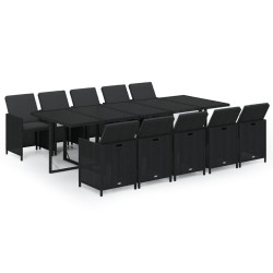 vidaXL 11-tlg. Garten-Essgruppe mit Kissen Poly Rattan Schwarz