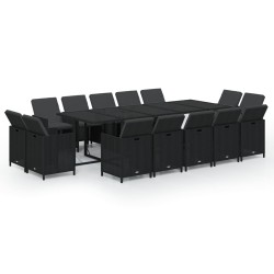 vidaXL 15-tlg. Garten-Essgruppe mit Kissen Poly Rattan Schwarz