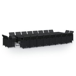 vidaXL 21-tlg. Garten-Essgruppe mit Kissen Poly Rattan Schwarz