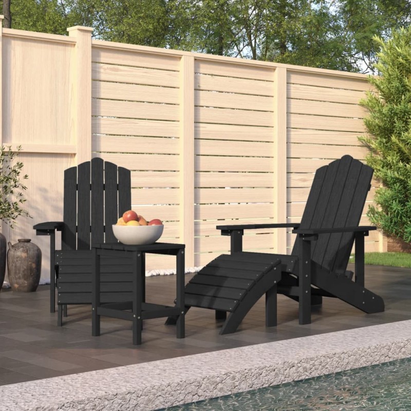 vidaXL Adirondack-Gartenstühle mit Hocker & Tisch HDPE Anthrazit vidaXL Adirondack-Gartenstühle mit Hocker & Tisch HDPE Anthrazit