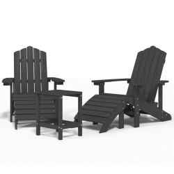 vidaXL Adirondack-Gartenstühle mit Hocker & Tisch HDPE Anthrazit