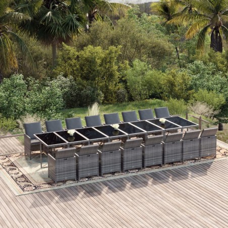 vidaXL 17-tlg. Garten-Essgruppe mit Kissen Poly Rattan Grau