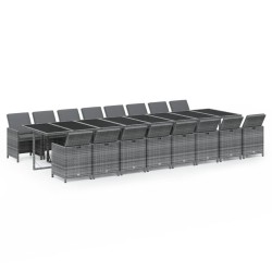vidaXL 17-tlg. Garten-Essgruppe mit Kissen Poly Rattan Grau