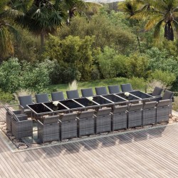 vidaXL 21-tlg. Garten-Essgruppe mit Kissen Poly Rattan Grau