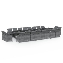vidaXL 21-tlg. Garten-Essgruppe mit Kissen Poly Rattan Grau