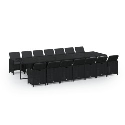 vidaXL 15-tlg. Garten-Essgruppe mit Kissen Poly Rattan Schwarz