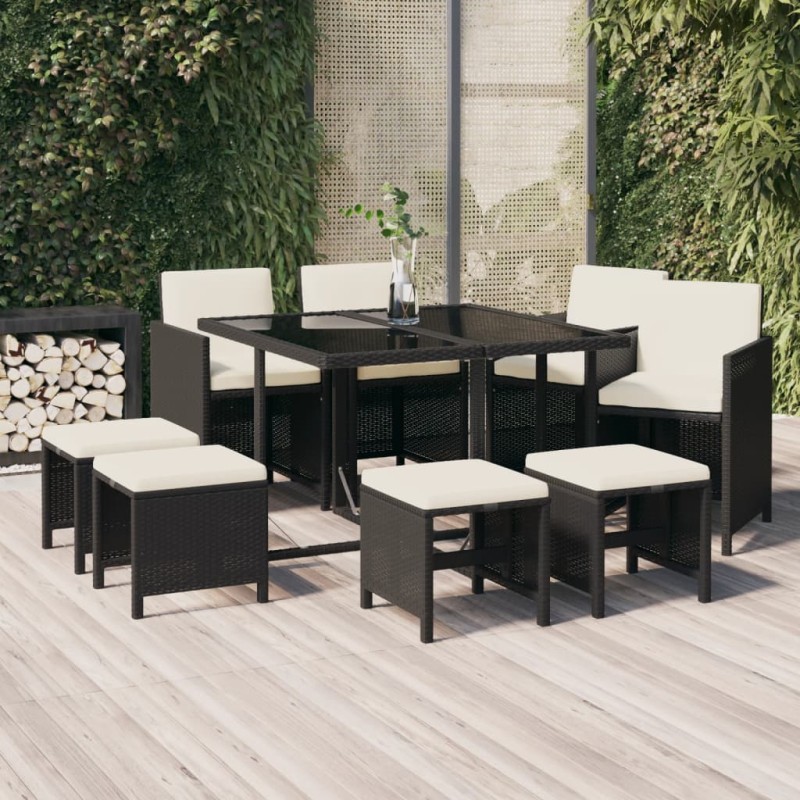 vidaXL 9-tlg. Garten-Essgruppe mit Kissen Poly Rattan Schwarz vidaXL 9-tlg. Garten-Essgruppe mit Kissen Poly Rattan Schwarz