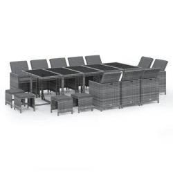 vidaXL 15-tlg. Garten-Essgruppe mit Kissen Poly Rattan Grau