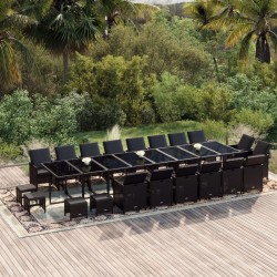 vidaXL 21-tlg. Garten-Essgruppe mit Kissen Poly Rattan Schwarz