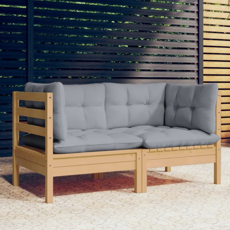 vidaXL 2-Sitzer-Gartensofa mit Grauen Kissen Massivholz Kiefer vidaXL 2-Sitzer-Gartensofa mit Grauen Kissen Massivholz Kiefer