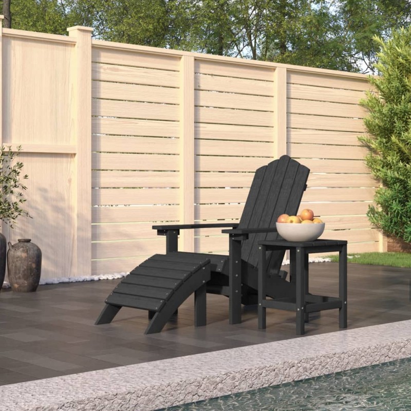 vidaXL Adirondack-Gartenstuhl mit Hocker & Tisch HDPE Anthrazit vidaXL Adirondack-Gartenstuhl mit Hocker & Tisch HDPE Anthrazit