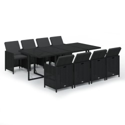 vidaXL 9-tlg. Garten-Essgruppe mit Kissen Poly Rattan Schwarz