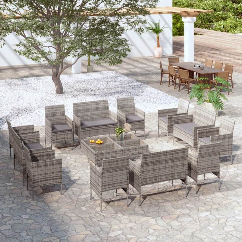 vidaXL 16-tlg. Garten-Lounge-Set mit Auflagen Poly Rattan Grau vidaXL 16-tlg. Garten-Lounge-Set mit Auflagen Poly Rattan Grau